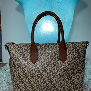 DKNY Brown Tote Bag with Monogram Print